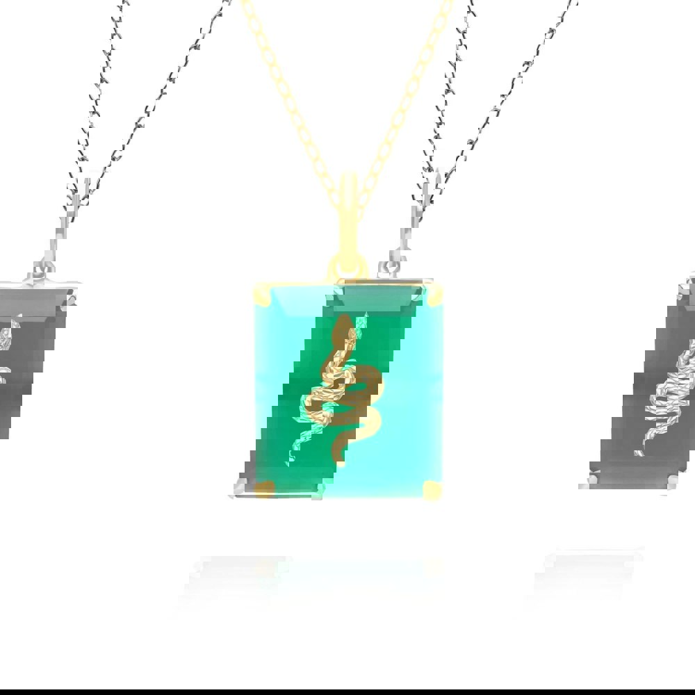 270P035001925 Grand Deco Green Chalcedony Snake Pendant in Gold Plated Sterling Silver Front