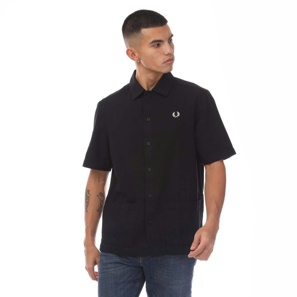 Fred Perry Mens Panel Linen Shirt - Black