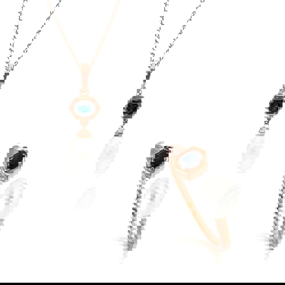 270P030401925-270R058901925 Modern Pearl & Sapphire Ring & Pendant Set in Rose Gold Plated  Silver 1