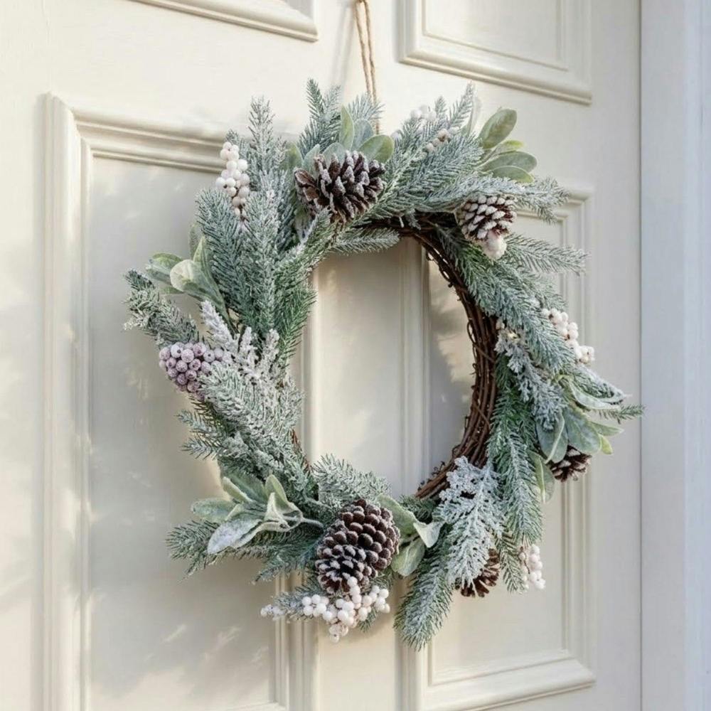 Garden Greatness Winter Frosted Decorative Door Wreath