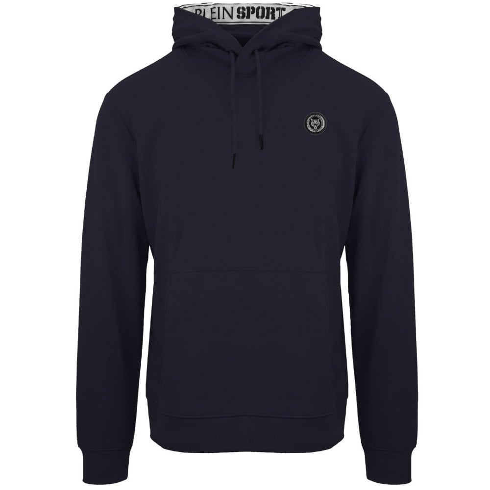 Plein Sport Large Circle Logo On Back Taped Hood Navy Blue Hoodie S