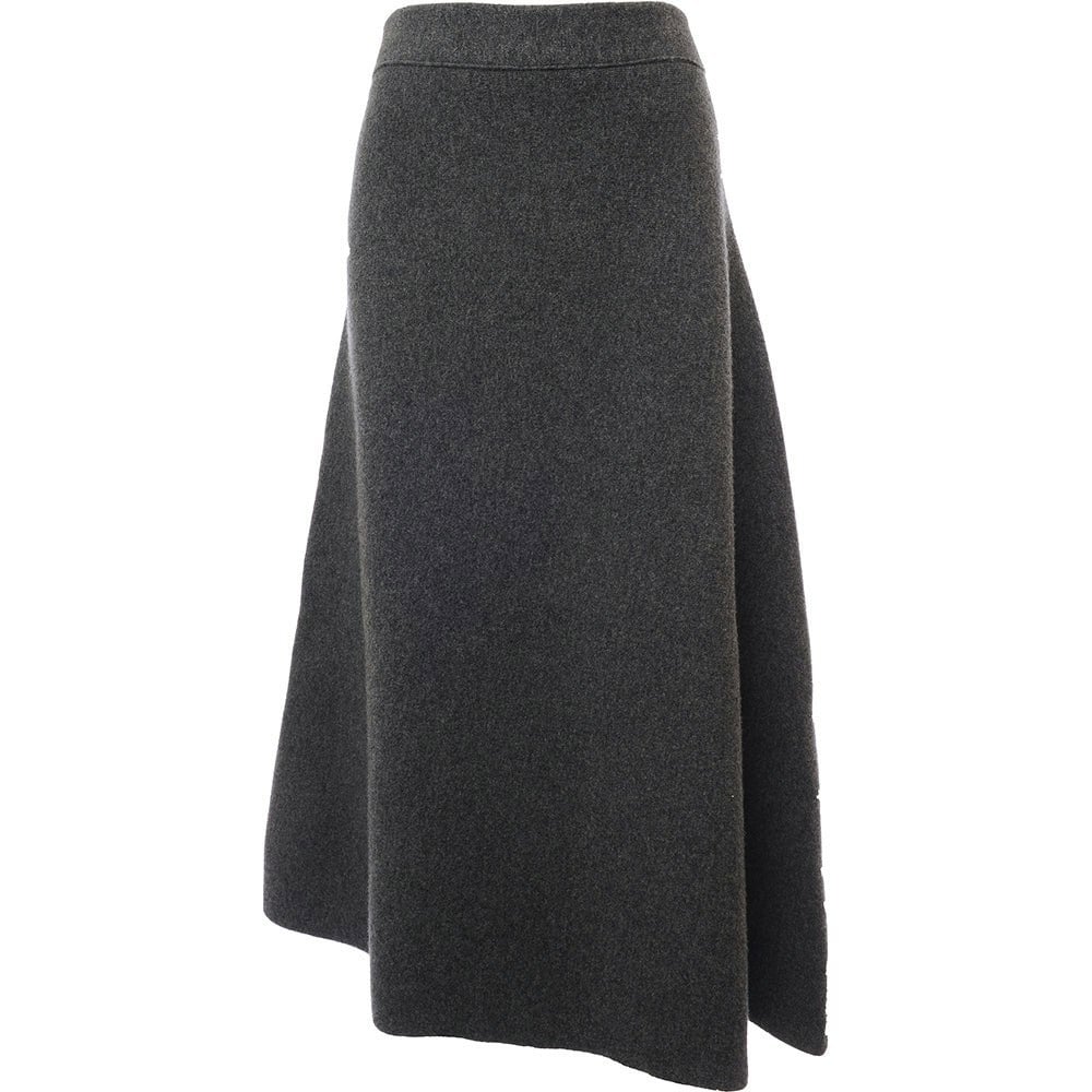 Jil Sander Womens Wool Cashmere Blend Bi Colour Double Face Asymmetrical Midi Knitted Skirt in Grey