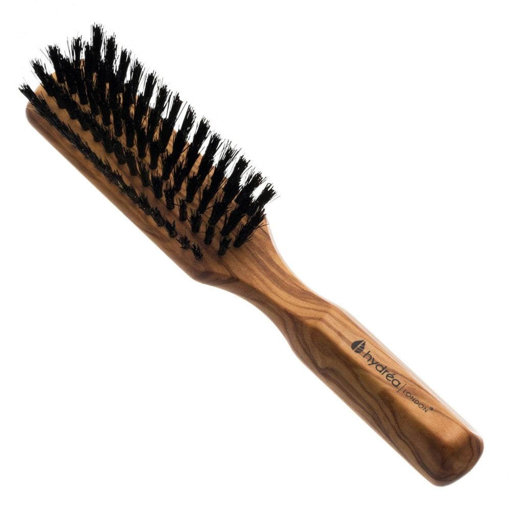 Hydréa London Premium Olive Wood Styling Hair Brush with Pure Boar Bristles – Smooth & Shine