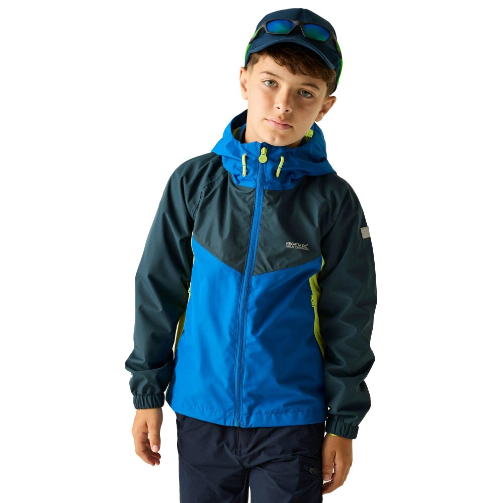 Regatta Kids Hanleigh Waterproof Jacket - Olympian Blue/Sharp Green - 15-16 Years - Olympian Blue/Sharp Green - 100% Polyester