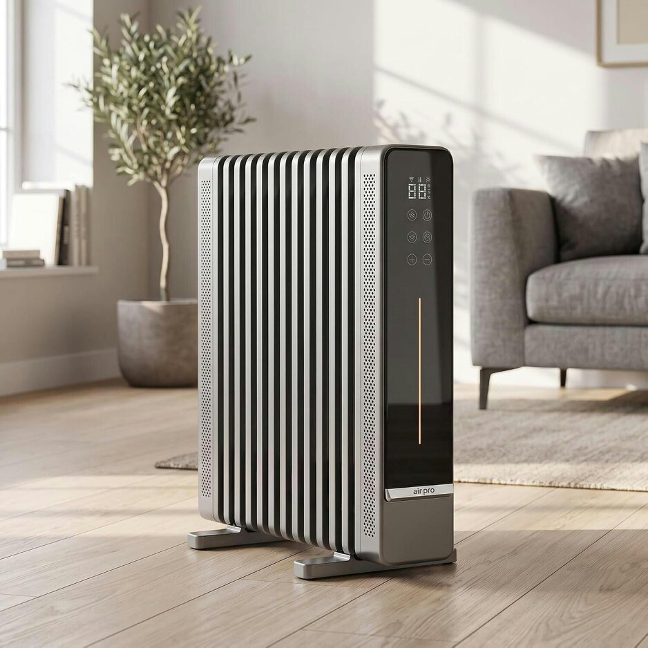 Air Pro 2200W 13 Fin Oil Filled Radiator, Portable Electric Heater with Remote - Grey