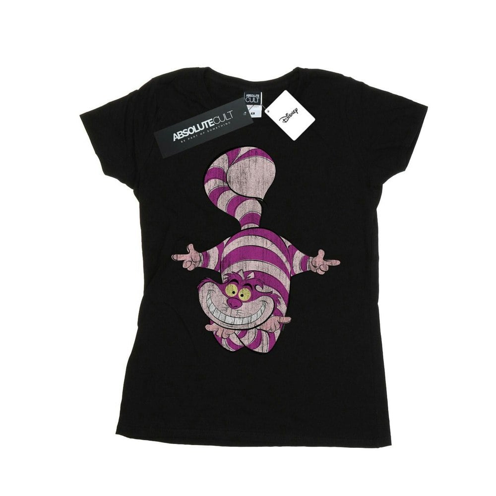 Disney Womens/Ladies Alice In Wonderland Cheshire Cat Upside Down Cotton T-Shirt - Black