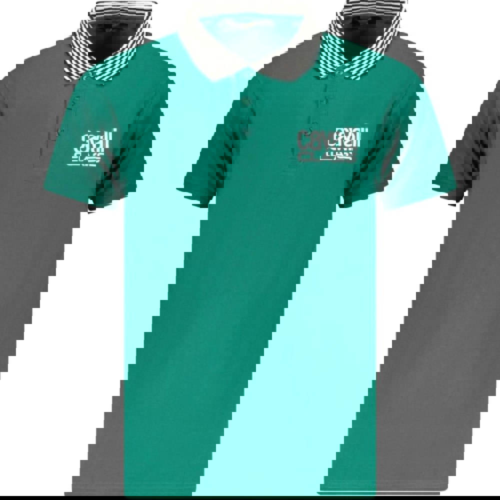 Cavalli Class Striped Collar Green Ottanio Polo Shirt