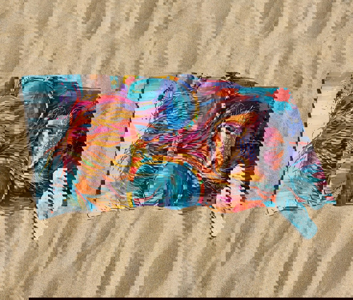 Warren Reed Splashart Highland Cow With Glasses Beach Towel