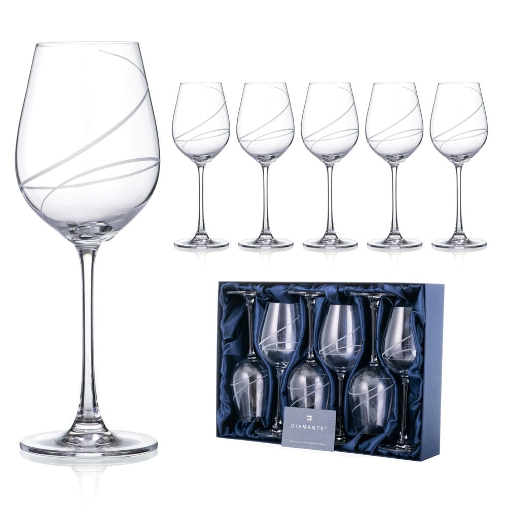 Diamante White Wine Glasses 'Arctic' Cut Design - Set of 6