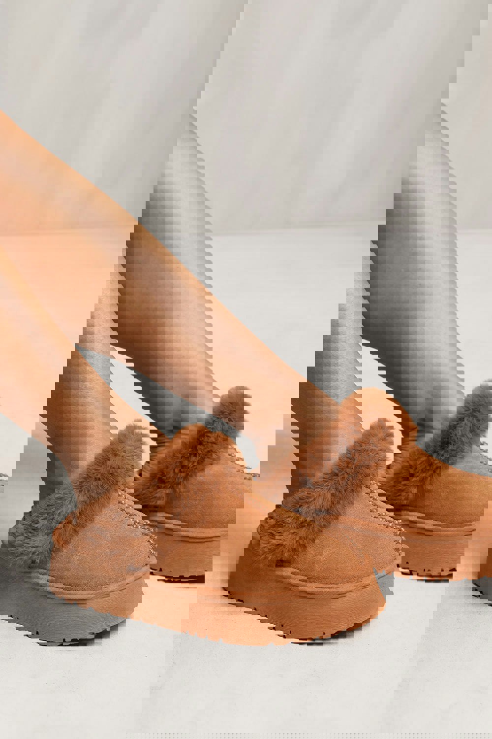 Where's That From Maya Slide on Slipper With Faux Fur Lining in Camel