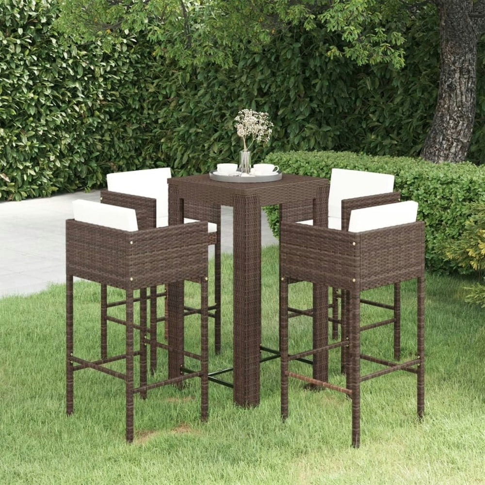 Berkfield 5 Piece Garden Bar Set with Cushions Poly Rattan Brown