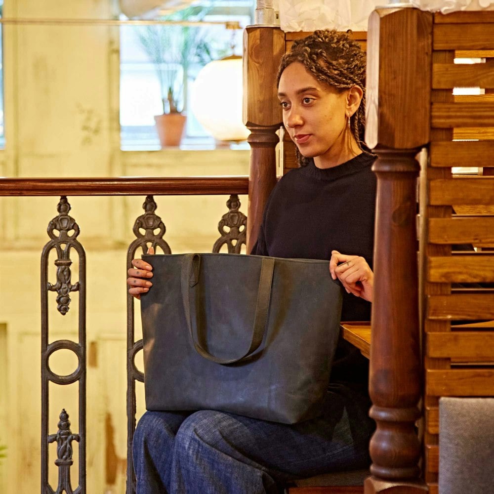 Paper High Black Buffalo Leather Tote Shopping Bag