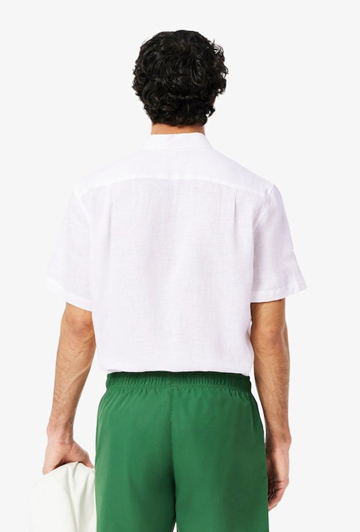Lacoste Men's Short Sleeved Linen Shirt - White
