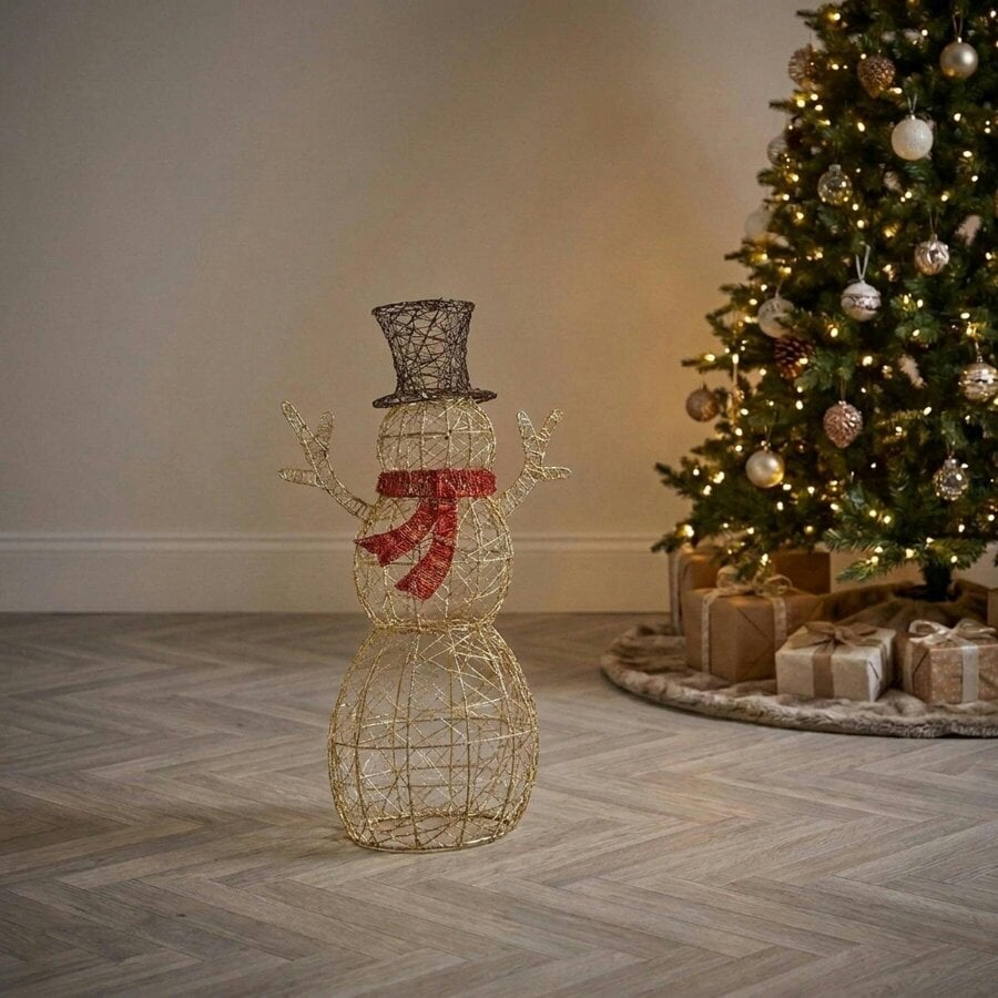 Garden Greatness Lit Golden Elegance Twist Snowman