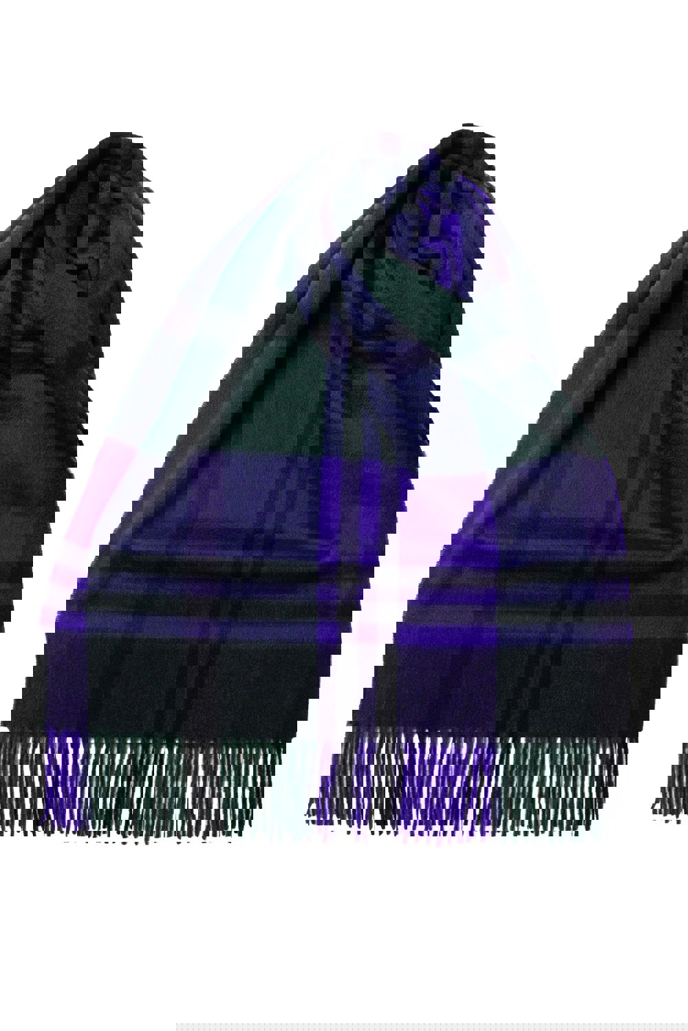 Joshua Ellis Black Watch Classic Check Wide Cashmere Scarf Purple x Green