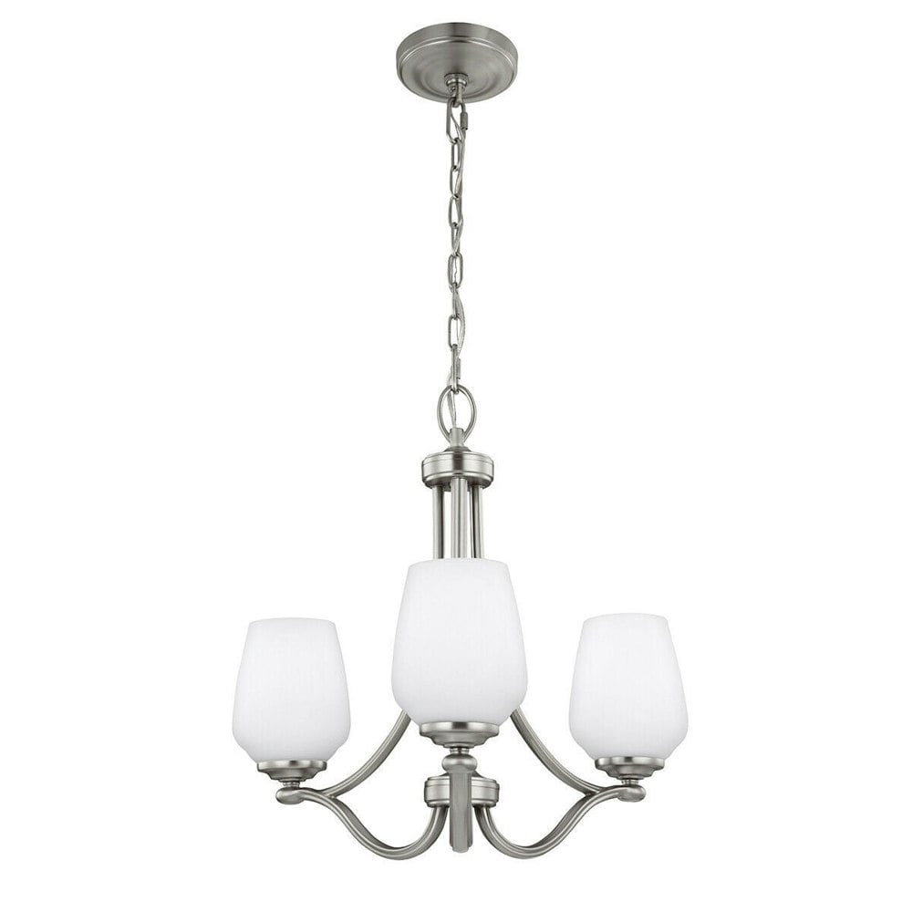 3 Bulb Chandelier Hanging Pendant LIght Satin Nickel LED E27 60W Bulb Loops