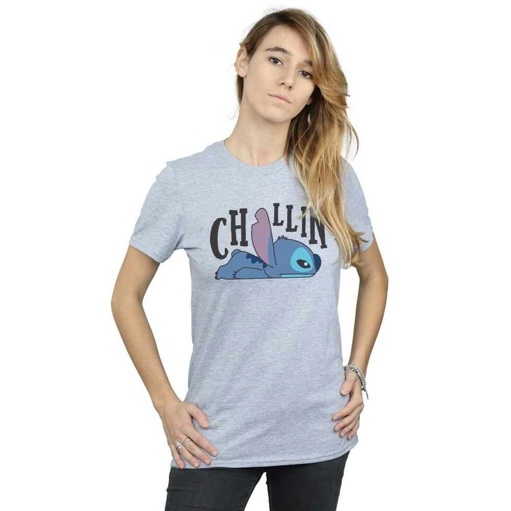 Disney Womens/Ladies Lilo And Stitch Chillin Cotton Boyfriend T-Shirt - Sports Grey