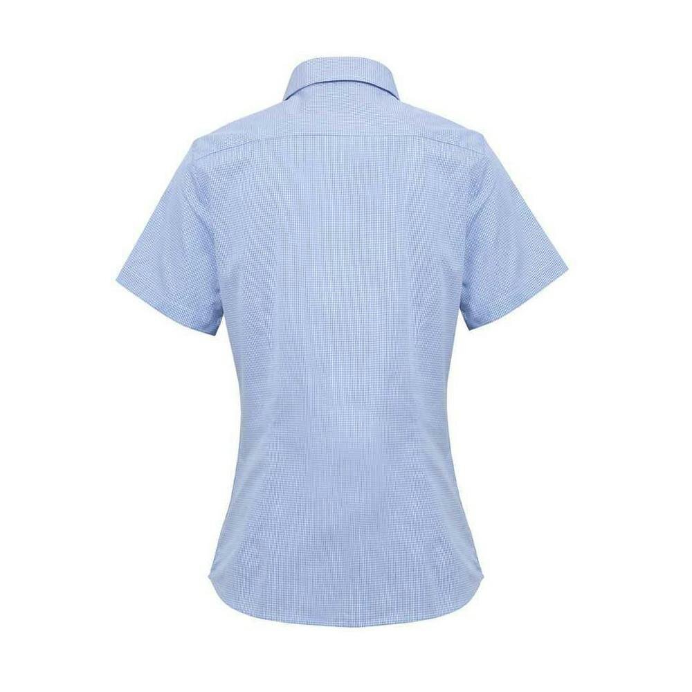Premier Womens/Ladies Gingham Short-Sleeved Shirt - Light Blue/White