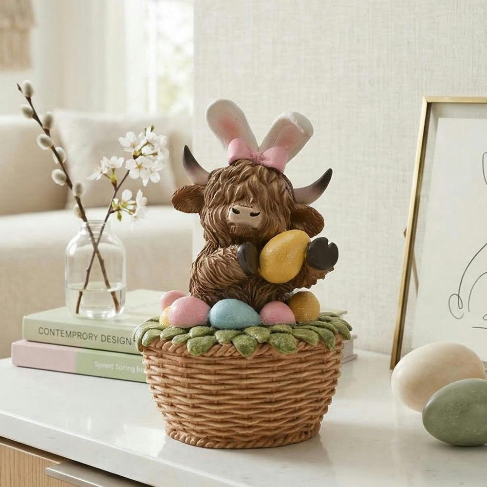 Garden Greatness Highland Cow In Easter Basket Ornament