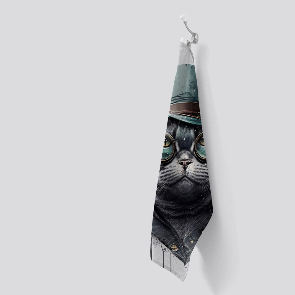 Warren Reed British Shorthair Cat With Glasses Splashart Tea Towel