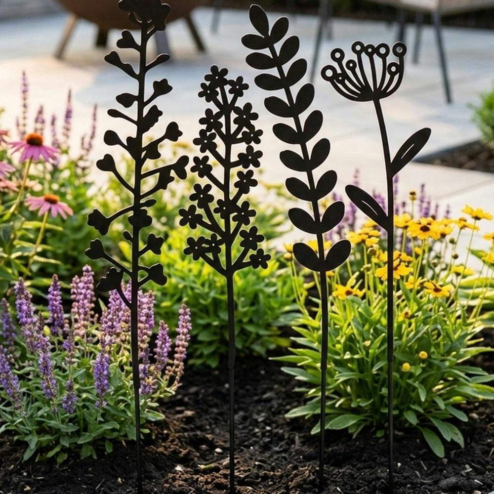 Garden Greatness Set of Four Decorative Flower Garden Stakes