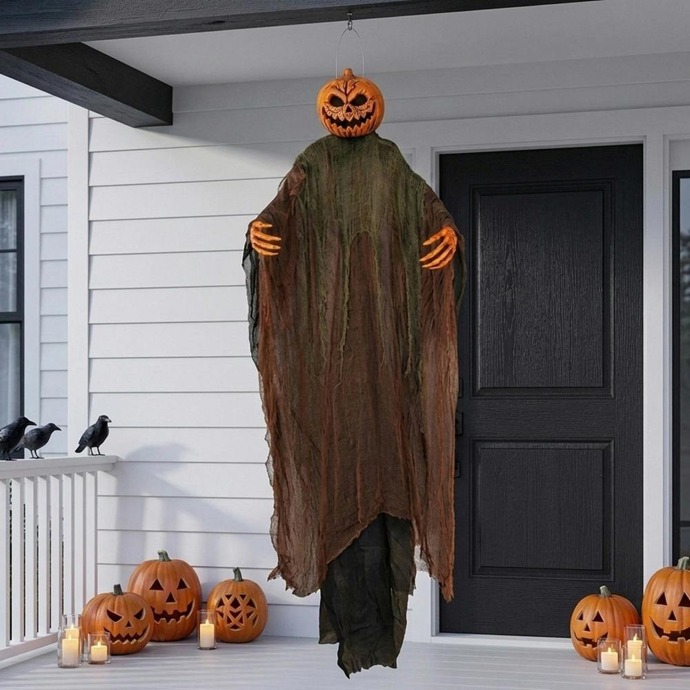 Garden Greatness 7ft Hanging Light-Up Ghoul Pumpkin