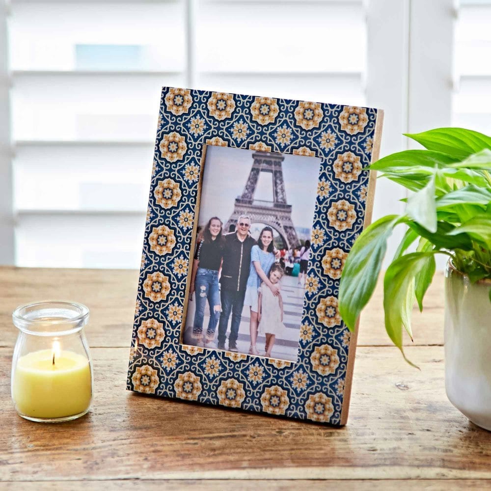 Paper High 6" x 4" Neela Blue and Gold Patterned Photo Frame