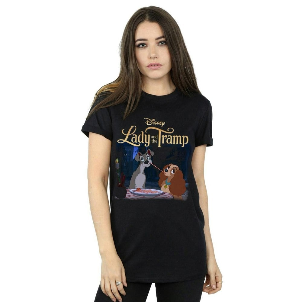 Disney Womens/Ladies Lady And The Tramp Homage Cotton Boyfriend T-Shirt - Black