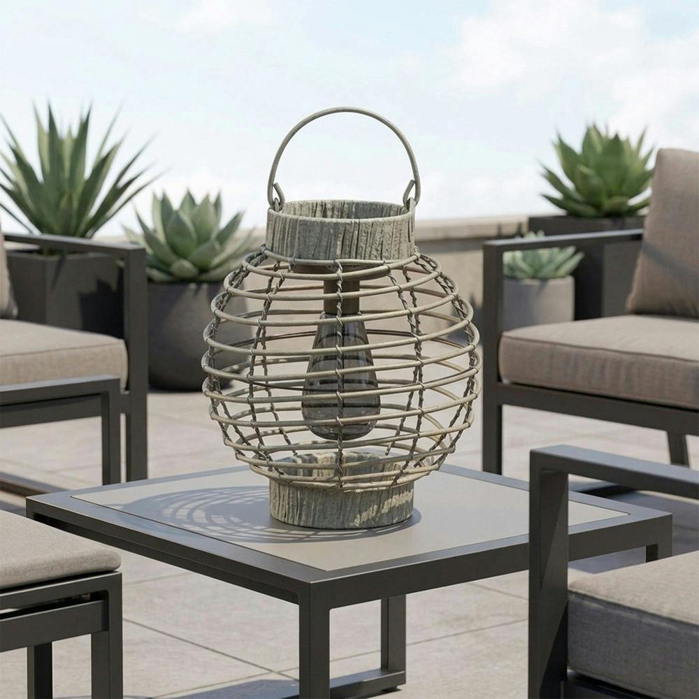 Garden Greatness Slate Terra Solar Rattan Style Garden Lantern
