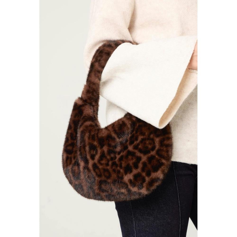 Blue Vanilla Leopard Print Fuzzy Shoulder Bag