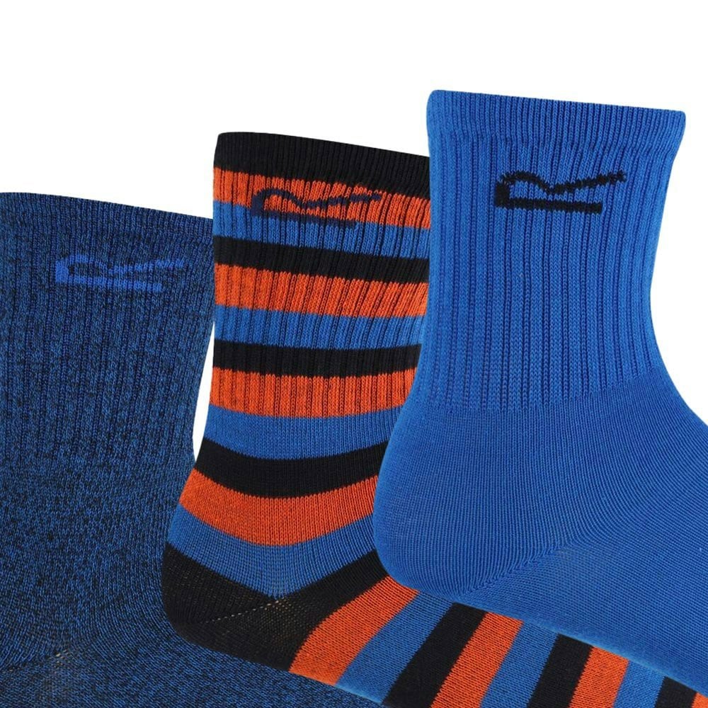 Regatta Kids Outdoor Boot Socks Set (Pack of 3) - Navy/Hawaiian Blue/Amber Glow