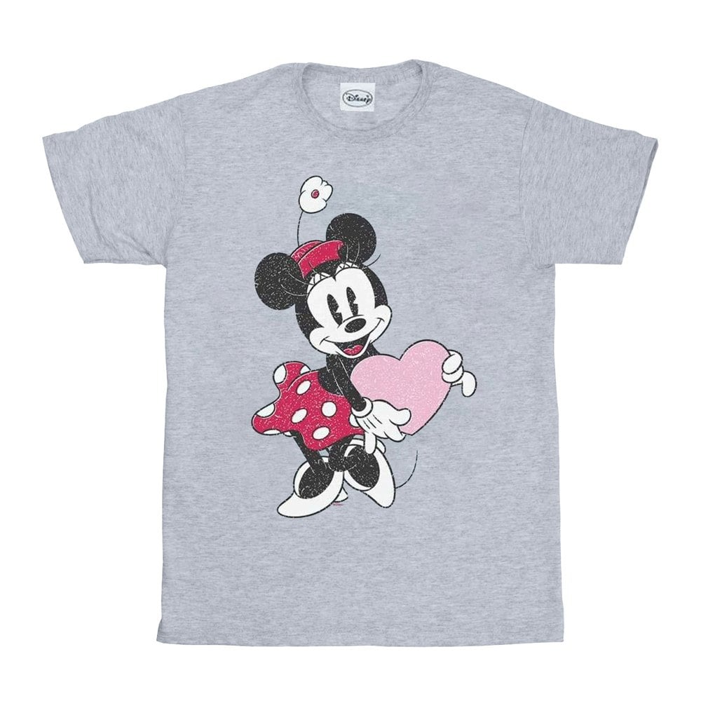 Disney Mens Minnie Mouse Love Heart T-Shirt - Sports Grey