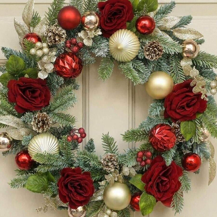 Garden Greatness Mixed Rose and Ball Decorative Wreath