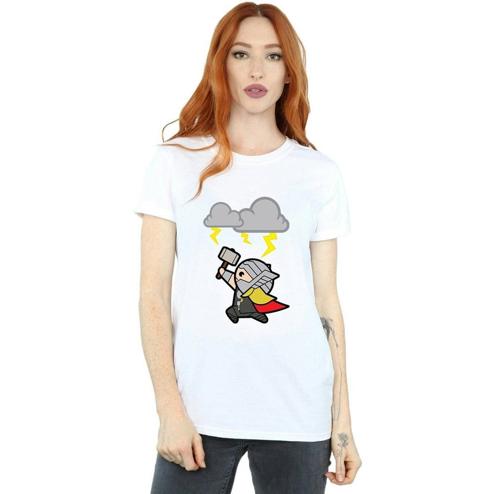 Marvel Womens/Ladies Kawaii Thor God Of Thunder Cotton Boyfriend T-Shirt - White