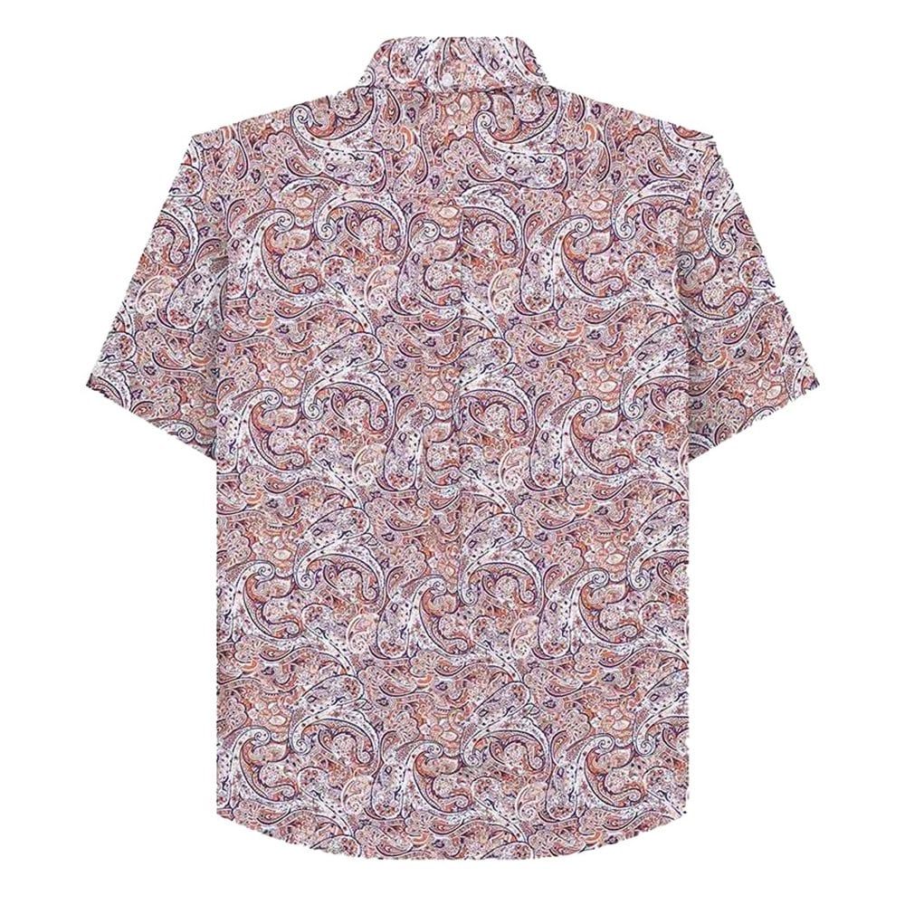 Lambretta Mens Paisley Short-Sleeved Shirt - Rust/White