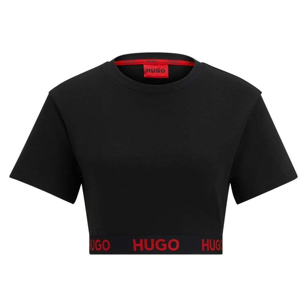 Hugo Womens/Ladies Logo Ribbed Waistband Crop T-Shirt - Black