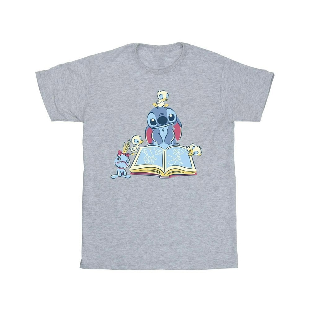 Disney Mens Lilo & Stitch Reading A Book T-Shirt - Sports Grey