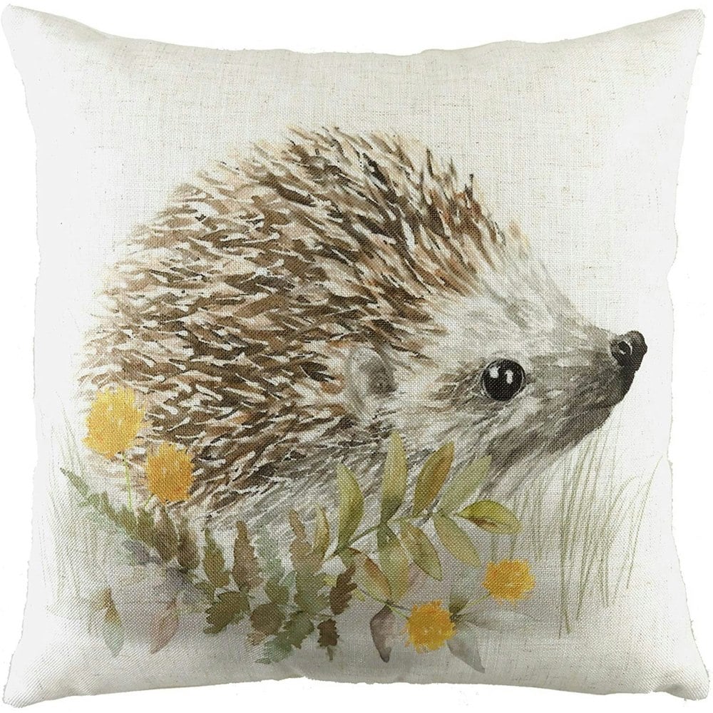 Evans Lichfield Woodland Hedgehog Cushion Cover - White/Green/Brown