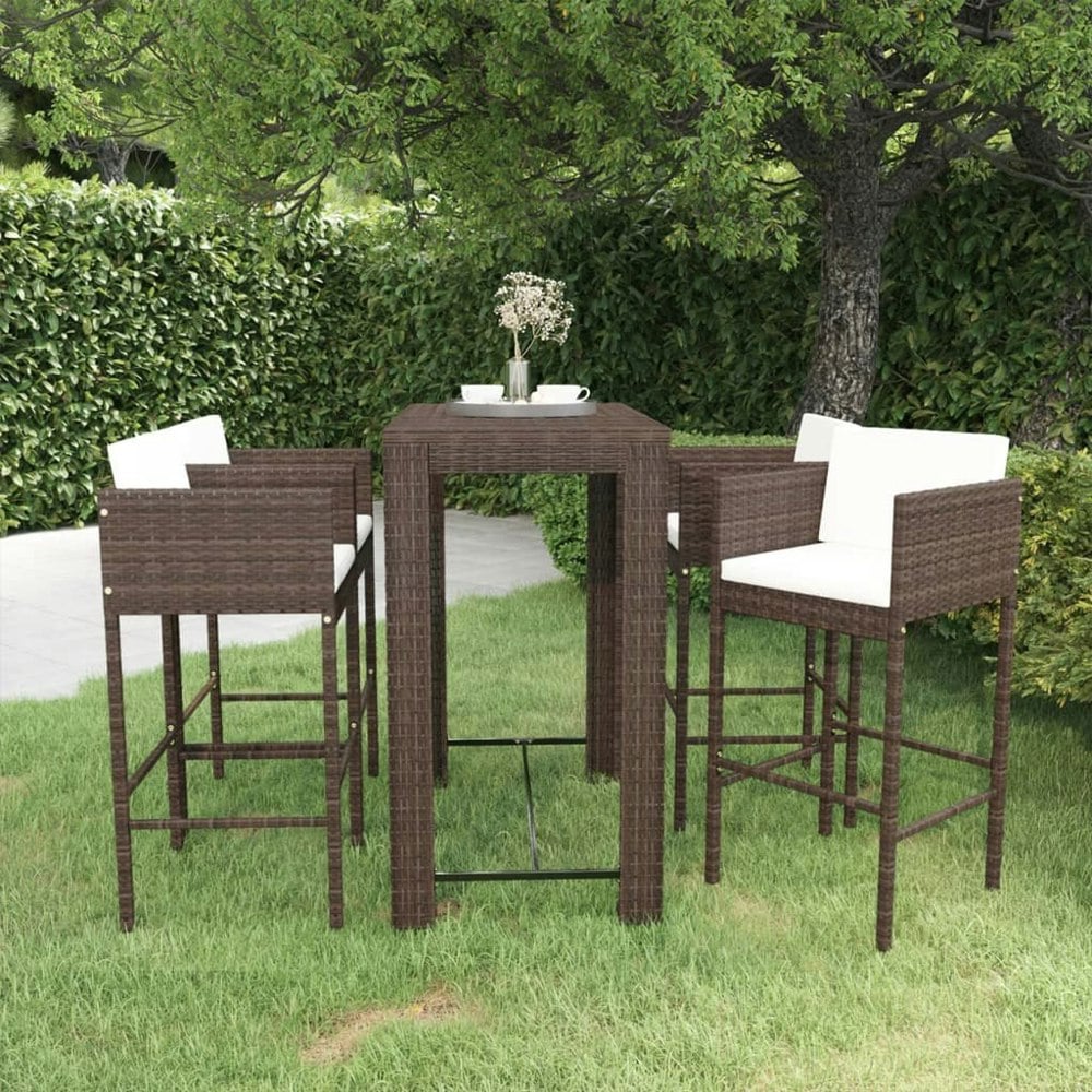 Berkfield 5 Piece Garden Bar Set with Cushions Poly Rattan Brown