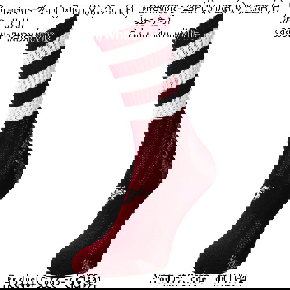 JUNIOR Size 8-11 Hooped Stripe Football Crew Socks MAROON/WHITE Training Ankle