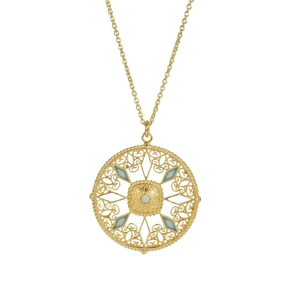 Lila Rasa Filigree Medallion Swissblue Chalcedony Necklace