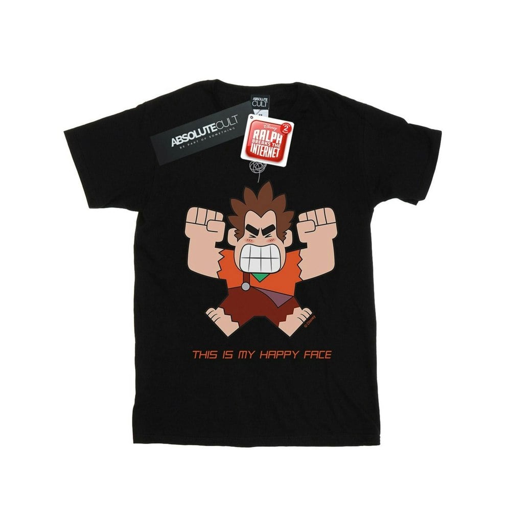 Disney Mens Wreck It Ralph Happy Face T-Shirt - Black