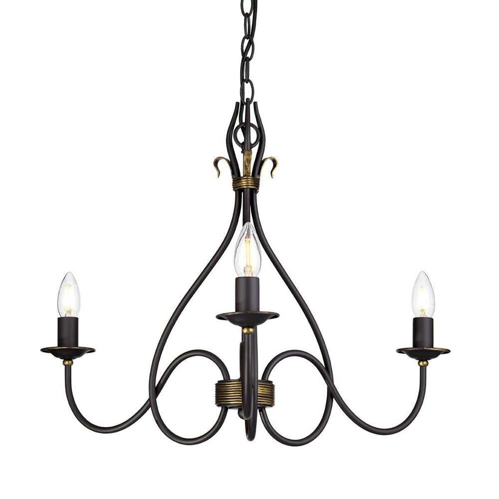 3 Bulb Chandelier Hanging Pendant LIght Rust/Gold LED E14 60W Bulb Loops