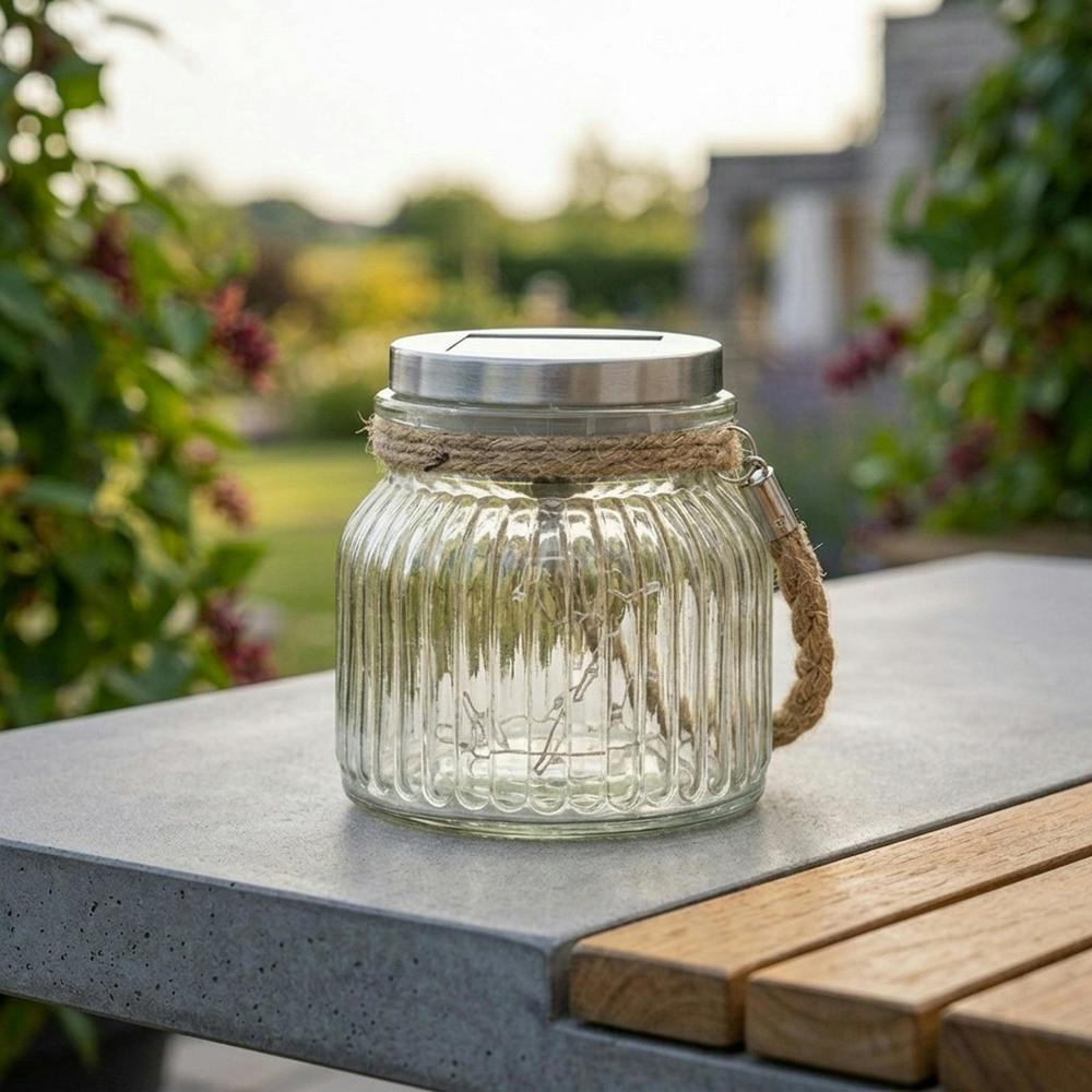 Garden Greatness Firefly Solar Glass Jar Lantern