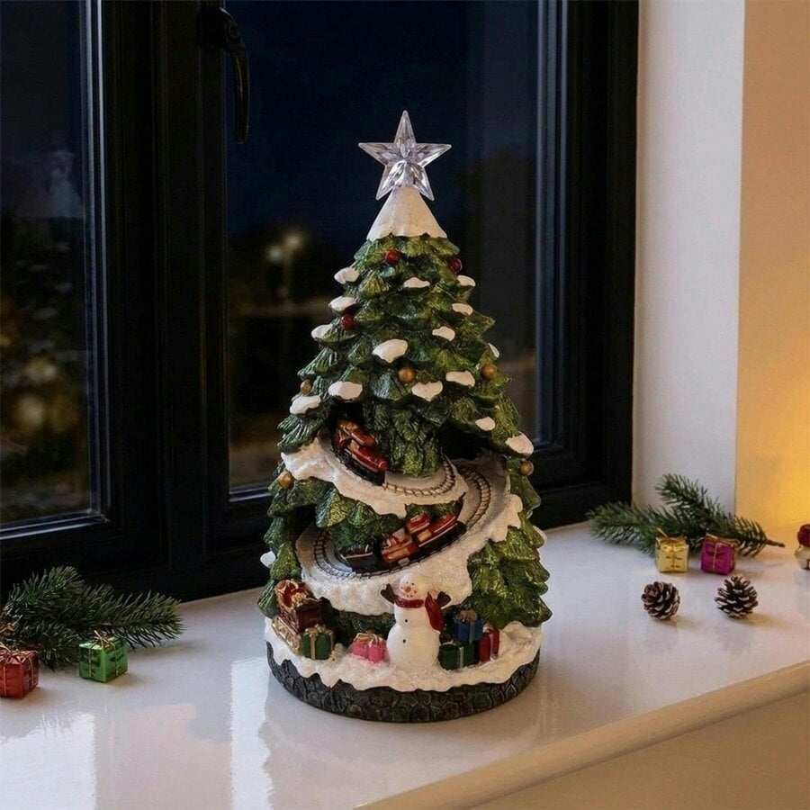 Garden Greatness Christmas Tree Ornament with Moving Train & Light Up Star