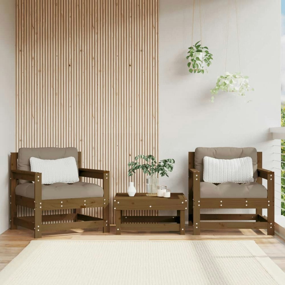 Berkfield Garden Chairs with Cushions 2 pcs Honey Brown Solid Wood Pine