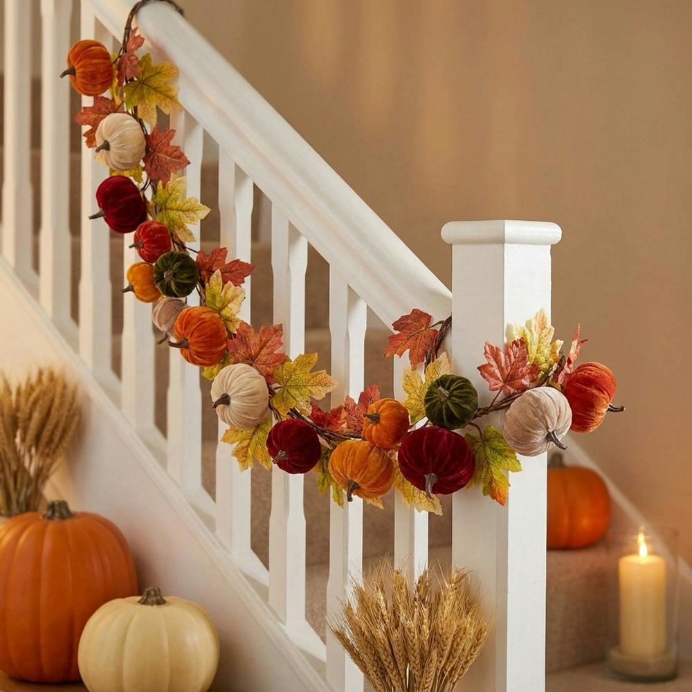 Garden Greatness 6ft Autumnal Plush Fall Pumpkin Garland