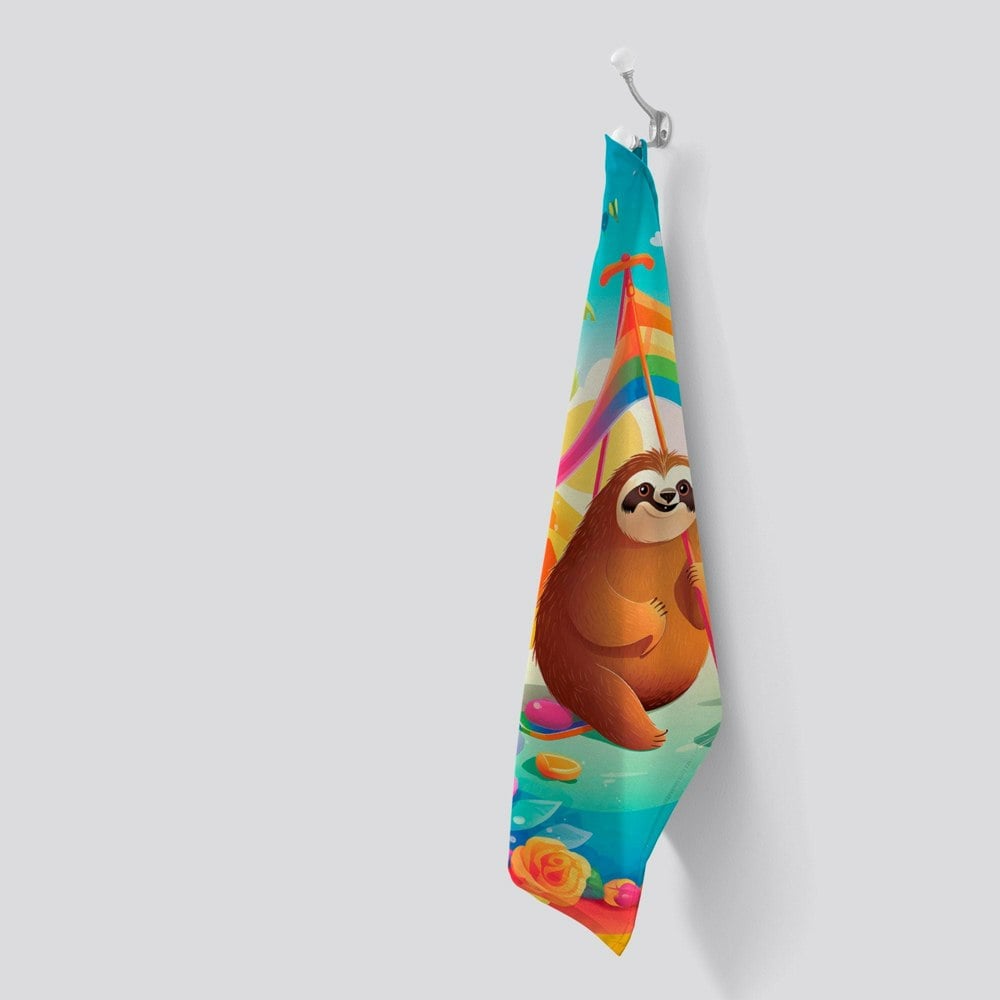 Warren Reed Sloth On A Beach Holiday Tea Towel