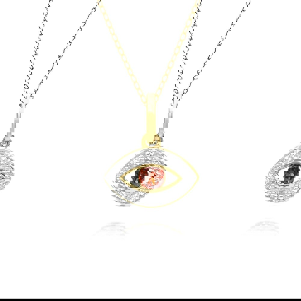 135P2101059 ECFEW™ Dainty Evil Eye Garnet & Diamond Pendant in 9ct Yellow Gold Front