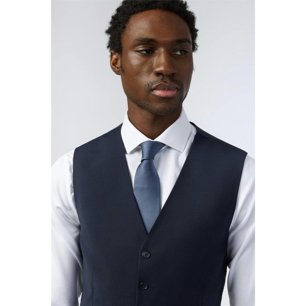 Alexandre Silver Alexandre Slim Fit Navy Wool Blend Stretch Waistcoat